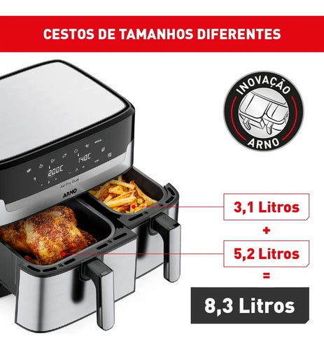 Imagem 5 de 7 de Fritadeira Sem Óleo Airfryer Arno Dual 5,2l+3,1l Afd2